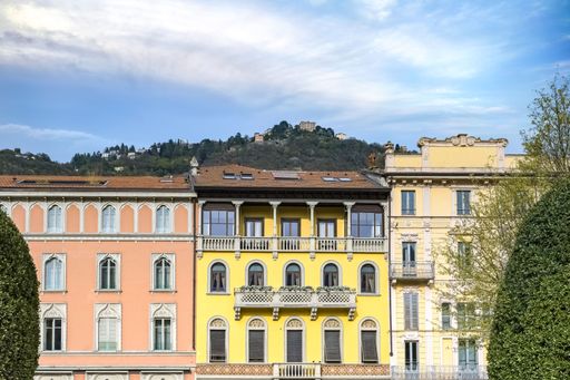A scenic view of typical houses in Como, Italy