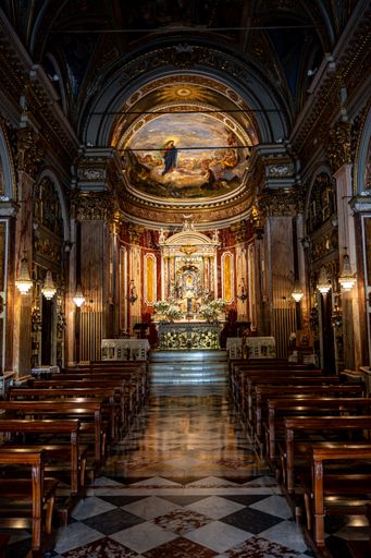 A stunning interior view of the Sanctuary of Our Lady of Montallegro located in Rapallo, Italy.