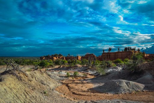 A breathtaking scenery of the cloudy blue sky over the Tatacoa Desert in Colombia