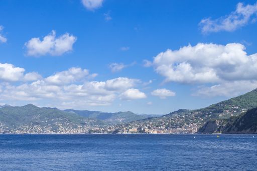 The Liguria coastline on Tigullio promontory between Camogli and Portofino, Italy