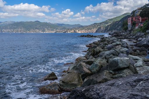 The Liguria coastline on Tigullio promontory between Camogli and Portofino, Italy