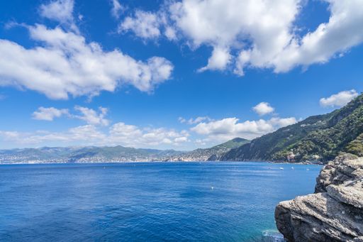 The Liguria coastline on Tigullio promontory between Camogli and Portofino, Italy