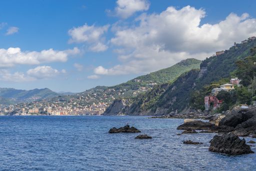 The Liguria coastline on Tigullio promontory between Camogli and Portofino, Italy