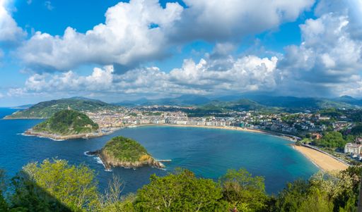 A panoramic view of the city of San Sebastian from Mount Igeldo, Gipuzkoa. Basque Country, Spain