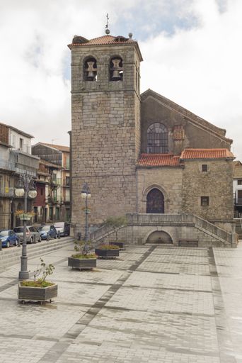 A vertical shot of a medieval bell tower in Bejar, Salamanca, Spain