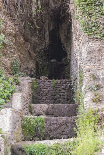 a vertical shot of old stairs at Alhambra fortress in Granada Andalucia Spain