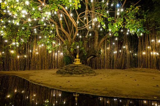 Temple garden with buddha statue, Chiang Mai Thailandia.