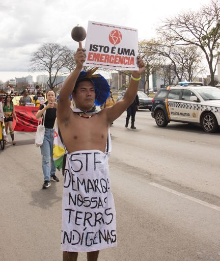 The indigenous Indian people from different parts of Brazil protesting on the streets