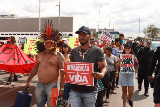 The indigenous Indian people from different parts of Brazil protesting on the streets