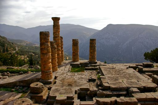 The ancient Temple of Apollo in Delphi, Greece in summer