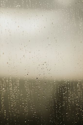A shallow focus shot of raindrops on the window