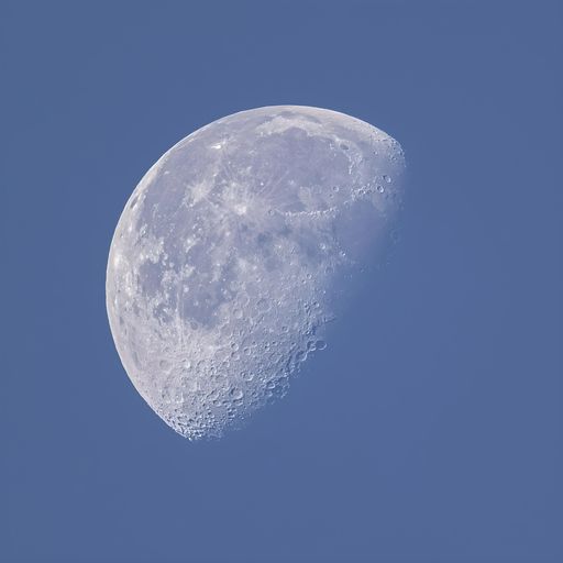 A closeup of the moon in the blue sky