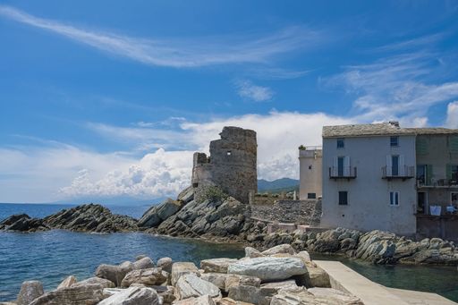 Corsica, Erbalunga, typical houses in the harbor in summer