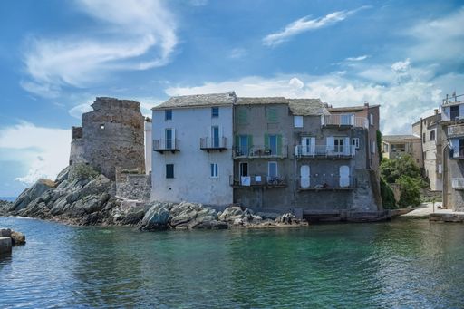 Corsica, Erbalunga, typical houses in the harbor in summer