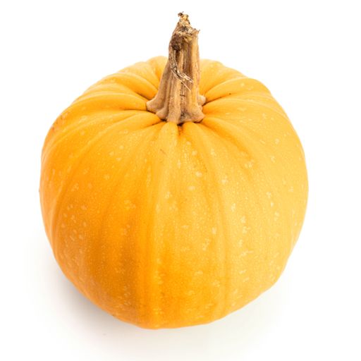 An orange round pumpkin isolated on a white background.