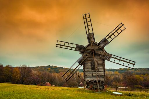 A windmill in the National Museum of Folk Architecture and Life of Ukraine, Kyiv, Ukraine