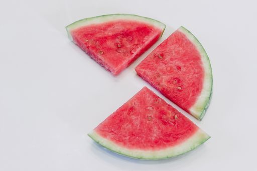 An isolated shot of watermelon slices on a white background with free space for text