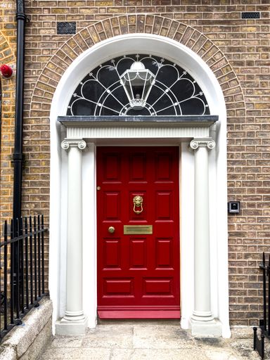 A famous red painted Georgian door in Dublin, capital of Ireland