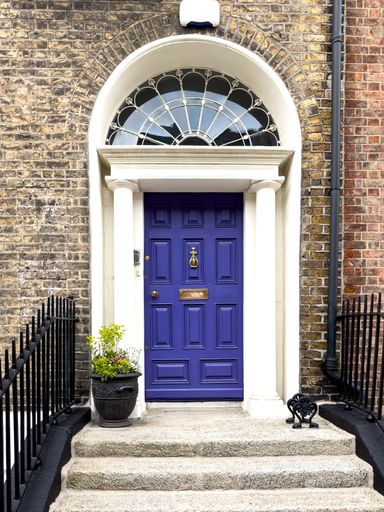 A famous dark purple painted Georgian door in Dublin, capital of Ireland