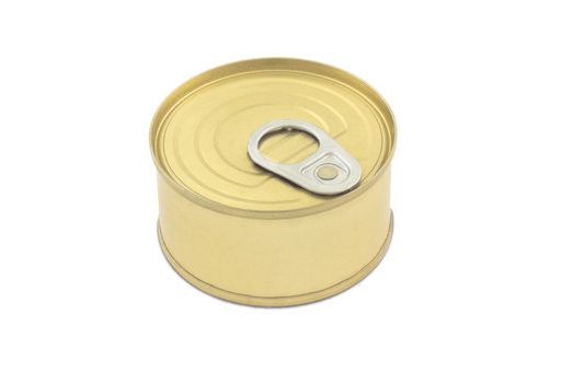 Round tin can on isolated white background.