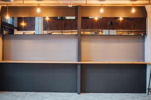A close up view of empty closed coffee shop