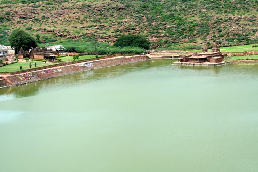 Historical Bhuthanatha Group of Temples on the southern and northern end of Agastya Teertha Lake, Badami, Karnataka, India, Asia