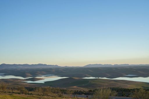 A scenic view of the Serena reservoir at sunset from Galizuela a village near Puebla de Alcocer, Extremadura, Spain