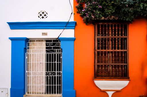 A closeup of a colorful building in Columbia on a sunny day