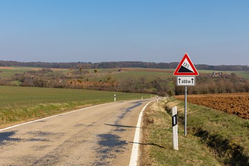 Landscape with road and road sign inclined road