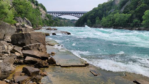 A scenic view of Niagara River at Whirlpool State Park near Niagara Falls, NY, USA