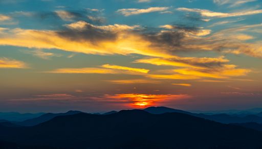 A stunning sunset landscape featuring Bell Mountain in Hiawassee, GA