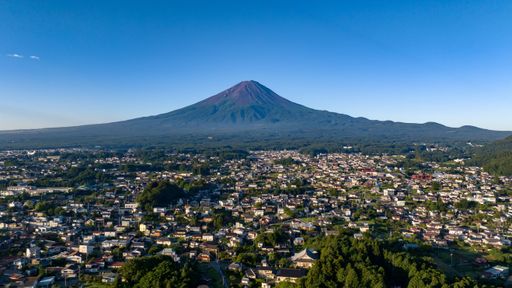 Fujikawaguchiko town and Mount Fuji, summer in Japan - Aerial view