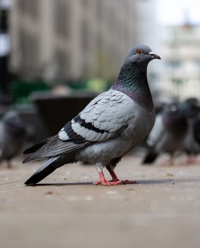 A closeup shot of a Feral pigeon in a city