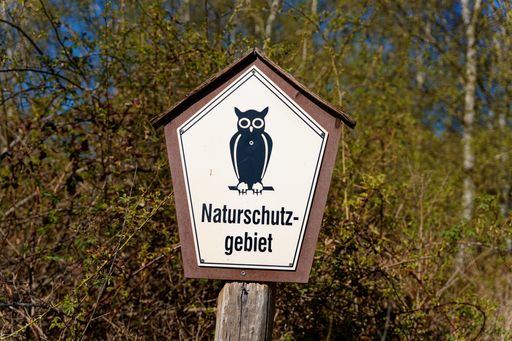 A closeup shot of a sign with the picture of an owl in the park