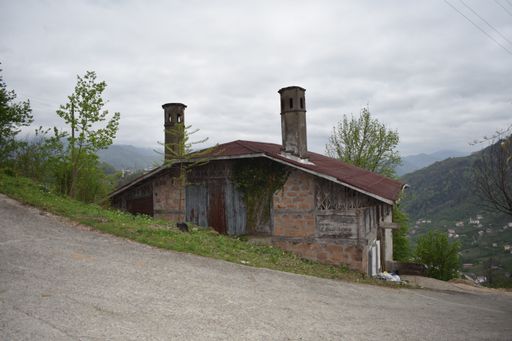 A high angle shot of a village landscape in a mountainous area