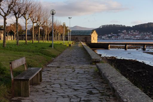 A wide shot of a part of a Tide mill in Muros Village in Galicia Spain