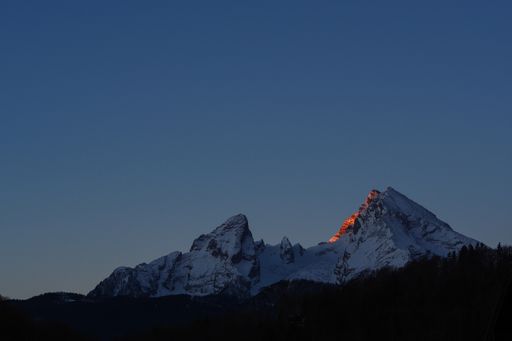 peak of Mt. Watzmann at sunrise in winter, bavarian alps, Berchtesgaden national park, Germany