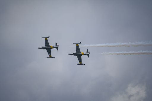 The jets flying in the sky on a cloudy day