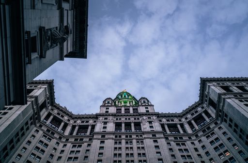 A low angle shot of a city hall iNew York, USA
