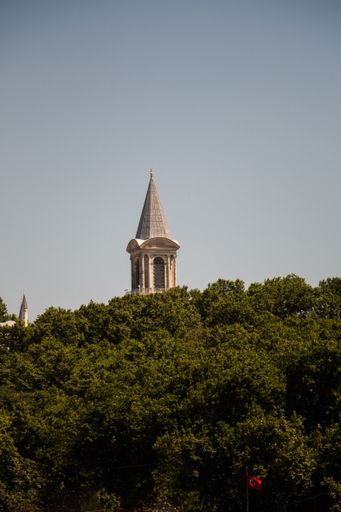 A vertical shot of the tower of Topkapi Palace in Istanbul Turkey