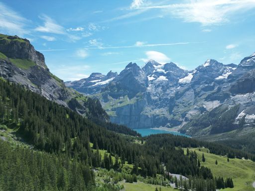 Lake of Oeschinen from aerial far view