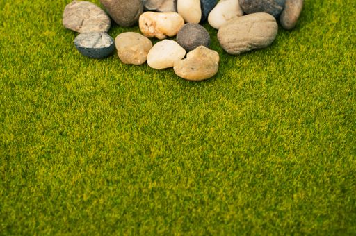 A closeup shot of cobbles on the green grass background