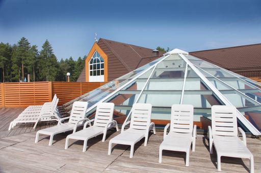 A nice resort with sun loungers on a sunny day