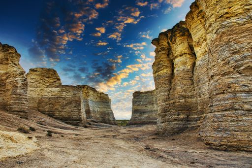 A stunning view of the Monument Rock Chalk Formations near Oakley, Kansas