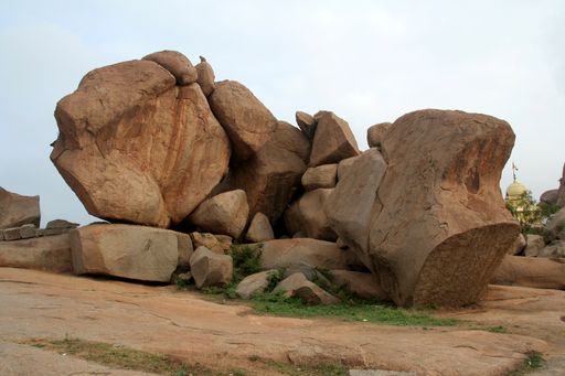 A natural assembly of huge rock boulders on Hemakoota Temples Hill at Hampi, Karnataka, India, Asia