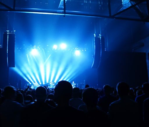 Music concert with many visitors and blue light