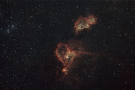 Heart and Soul nebula with double star cluster in constellation Cassiopeia