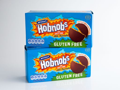 Mcvities chocolate Hobnob's brand of biscuits on a white background