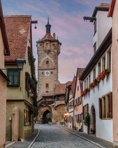 A spectacular cityscape of the iconic medieval fairytale town of Rothenburg ob der Tauber, Germany