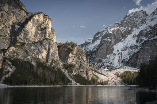 A beautiful shot of the Dolomites Mountains near Lago Di Braies in Italy